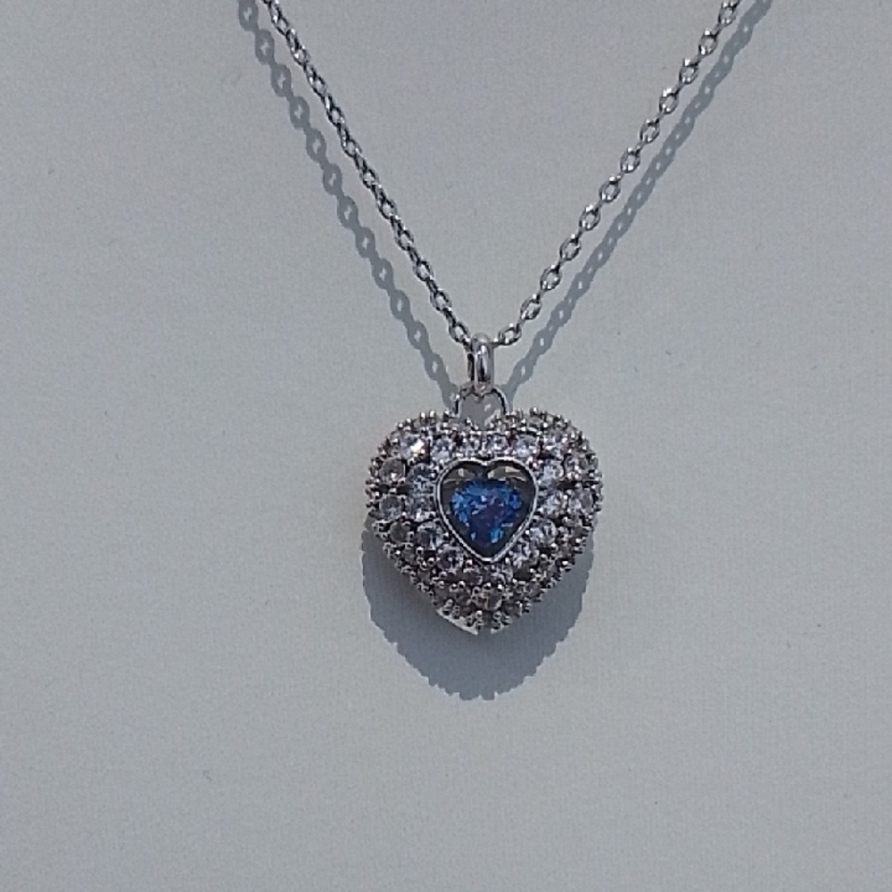 Silver and Blue Heart Gemstone Necklace